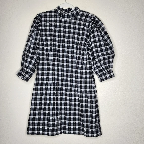 GANNI Check Puffy Long Sleeves Mini Dress 40 - Picture 3 of 9